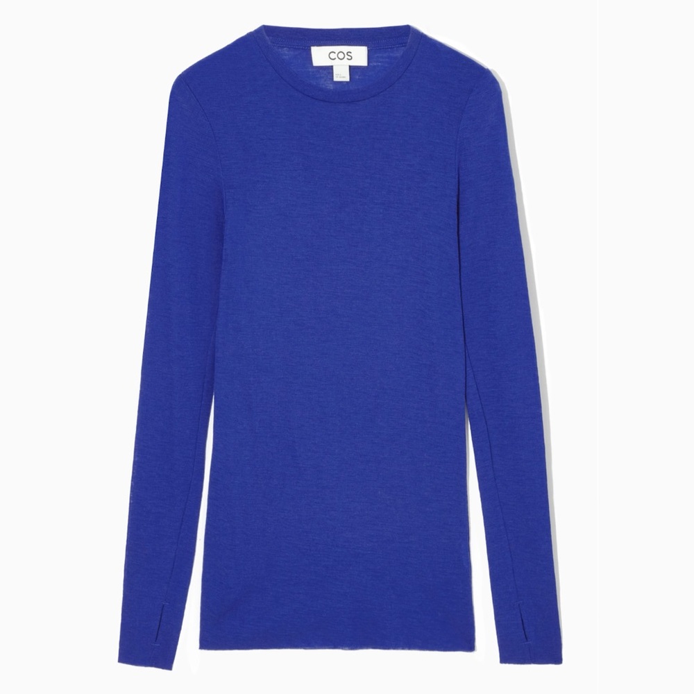 COS CREW-NECK MERINO WOOL TOP in blue